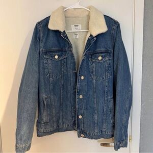Bershka Blue Denim Jacket with Cream Sherpa Collar